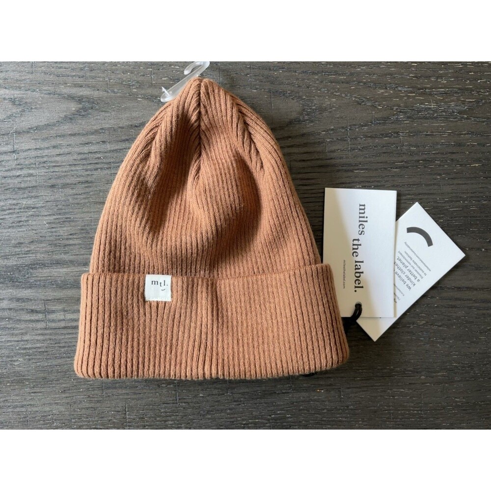 miles the label Ribbed Knit Cuffed Beanie, Brown 2-7Y Acrylic